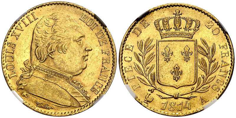 1814. Francia. Luis XVIII. A (París). 20 francos. (Fr. 525) (Kr. 706.1). AU. En ...