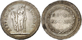 s/d (1799). Italia - República romana. 1 escudo. (Kr. 11) (Dav. 1486). 26,42 g. AG. Buen ejemplar. Muy rara. MBC+.