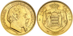 1886. Mónaco. Carlos III. A (París). 100 francos. (Fr. 11) (Kr. 99). AU. En cápsula de la NGC como MS62, nº 1527141-025. Bella. Ex Heritage 20/04/2018...
