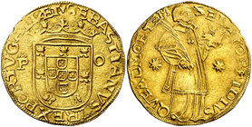 s/d. Portugal. Sebastián I (1557-1578). Oporto 1 San Vicente. (Fr. 37) (Gomes 71.01). 7,45 g. AU. Atractiva. Muy rara. EBC-.