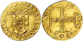 s/d. Portugal. Sebastián I (1557-1578). 500 reis. (Fr. 41) (Gomes 57.04). 3,79 g. AU. Bella. Escasa. EBC.
