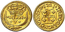 1721. Portugal. Juan V. 1 cruzado novo (400 reis). (Fr. 100) (Gomes 88.04). 1,05 g. AU. Ligeramente alabeada. Ex Numisma 11/10/2018, nº 333. EBC.