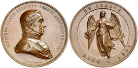 1849. Austria. Campaña de Italia. Medalla. 81,88 g. Bronce. Ø 57 mm. Firmado: I. M. Scharff. Leves rayitas. Bella. EBC.