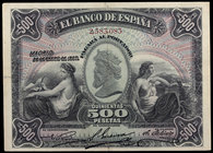 1907. 500 pesetas. (Ed. B100) (Ed. 316). 28 de enero. Raro. MBC.