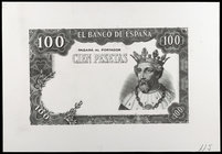 100 pesetas. Prueba de grabado del anverso de un billete que no solamente no fue emitido, sino que no aparece publicado en Edifil, ni Filabo, ni Ruiz ...