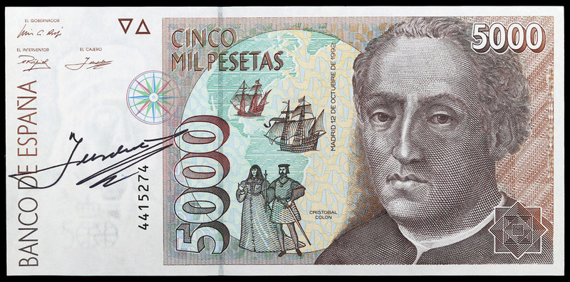 1992. 5000 pesetas. (Ed. E10) (Ed. 484). 12 de octubre, Colón. Sin serie. Con fi...