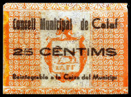 Calaf. 25, 50 céntimos y 1 peseta. (T. 675, 678C y 685). 3 billetes en celuloide. MBC/MBC+.
