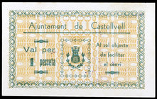 Castellvell del Camp. 10, 25, 50 céntimos y 1 peseta. (T. 898a, 899c, 900 y 901a). 4 billetes, todos con numeración baja. Ex Colección José Martí, Áur...