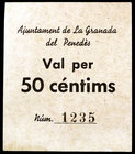Granada del Penedés, La. 5, 10, 50 céntimos y 1 peseta. (T. 1332, 1333, 1334 y 1335. 4 cartones, serie completa, Raros. MBC/MBC+.