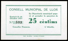 Lloà. 10, 15, 25 y 50 céntimos.. (T. 1556a, 1557c, 1558e y 1559). 4 billetes. Raros así. EBC/EBC+.