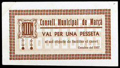 Marçà. 20, 50 céntimos y 1 peseta. (T. 1630, 1631e y 1632). 3 billetes, serie completa. Ex Colección José Martí, Áureo 17/11/2004, nº 5573. Escasos as...