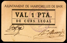 Martorelles de Baix. 1 peseta. (T. 1656a). Cartón. Raro. MBC.