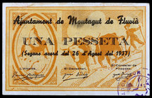 Montagut de Fluvià. 1 peseta. (T. 1759). Nº 00100. Escaso. MBC.