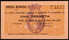Pobla de Mafumet, la. 50 céntimos y 1 peseta. (T. 2200 y 2201). 2 billetes, serie completa. Muy raros y más así. S/C-.