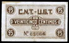 Sardañola - Ripollet. Federación Local de Colectividades C.N.T. - U.G. T. 25 céntimos y 1 peseta. (T. 2633 y 2635). 2 billetes. Escasos. MBC-.