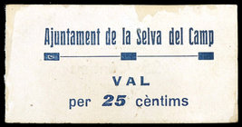 Selva del Camp, La. 25, 50 céntimos, 1 y 2 pesetas. (T. 2683, 2684, 2685 y 2686). 4 cartones, serie completa. Restos de celofán. Muy raros. (MBC-/MBC+...