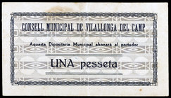 Vilallonga del Camp. 50 céntimos y 1 peseta. (T. 3244 y 3245). 2 billetes, uno nº 247. Raros y más así. MBC+.