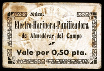 Almodóvar del Campo (Ciudad Real). Electro - Harinera - Panificadora. 50 céntimos. (KG. 87) (RGH. 589, sin imagen). Cartón. Manchitas. Raro. MBC-.