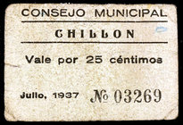 Chillon (Ciudad Real). 25 céntimos. (KG. 306) (RGH. 1912). Cartón. Raro. MBC-.