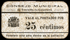 Torralba de Calatrava (Ciudad Real). 25 céntimos. (KG. 733) (RGH. 5056). Raro. MBC-.