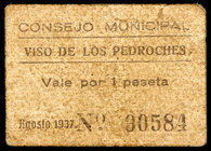 Viso de los Pedroches, El (Córdoba). 1 peseta. (KG. 830) (RGH. 5779). Cartón. Raro. BC.