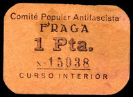 Fraga (Huesca). Comité Popular Antifascista. 10 céntimos y 1 peseta. (T. 209 y 214) (RGH. 2506 y 2513). 2 cartones. Escasos. BC/BC+.