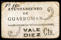 Guarroman (Jaén). 10 céntimos. (KG. 402) (RGH. 2792). Restos de celofán. Raro. MBC-.