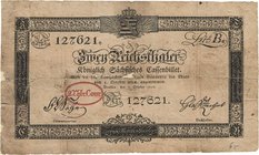 Altdeutsche Staaten und Länderbanken bis 1871 Sachsen
Königlich-Sächsisches Cassenbillett 2 Reichstaler 1.10.1818. Mit rotem Wertaufdruck "2 Thlr. Co...