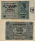 Deutsches Reich bis 1945
Geldscheine der Inflation 1919-1924 20 Billionen Mark 5.2.1924. Serie B Ro. 135 Sehr selten. III