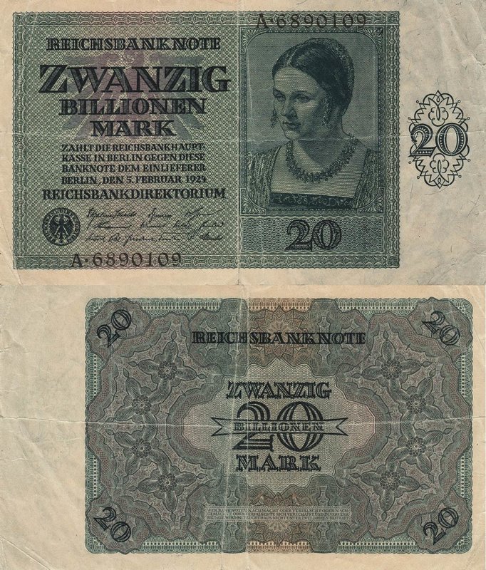 Deutsches Reich bis 1945
Geldscheine der Inflation 1919-1924 20 Billionen Mark ...