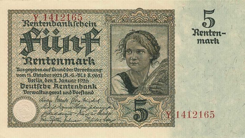 Deutsches Reich bis 1945
Deutsche Rentenbank 1923-1937 5 Rentenmark 2.1.1926. S...