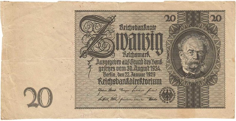 Deutsches Reich bis 1945
Deutsche Reichsbank 1924-1945 20 Reichsmark 22.1.1929....