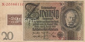 Deutsche Demokratische Republik
Kuponausgaben zur Währungsreform 1948 20 Reichsmark 22.1.1929. Kuponmarke 1948 und mit Perforation "MUSTER", Serie X ...