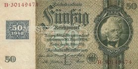 Deutsche Demokratische Republik
Kuponausgaben zur Währungsreform 1948 50 Reichsmark 11.10.1924. Mit Kuponmarke 1948 und mit Perforation "MUSTER" Ro. ...