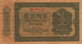 Deutsche Demokratische Republik
Ausgaben der Deutschen Notenbank und Staatsbank 1948-1990 1 DM 1948. Serie AQ und XK. Dieser Schein hat ein Wz. Das P...