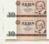 Deutsche Demokratische Republik
Ausgaben der Deutschen Notenbank und Staatsbank 1948-1990 10 Mark 1971. Linker unterer Teil eines Probedrucks von 2 S...