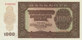 Deutsche Demokratische Republik
Ausgaben der Deutschen Notenbank und Staatsbank 1948-1990 50 Pfennig 1948. 1 DM 1948, Ro. 340 e (7x). 2 DM 1948, Ro. ...