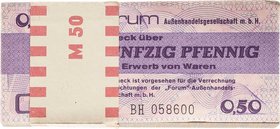 Deutsche Demokratische Republik
Forum-Außenhandelsgesellschaft 50 Pfennig 1979. In Originalbanderole (leicht eingerissen). Serie BH. Der obere und un...