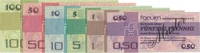 Deutsche Demokratische Republik
Forum-Außenhandelsgesellschaft 0,50, 1, 5, 10, 50, 100 Mark 1979. Mit schwarzem Aufdruck "Muster", ohne Serie und KN ...