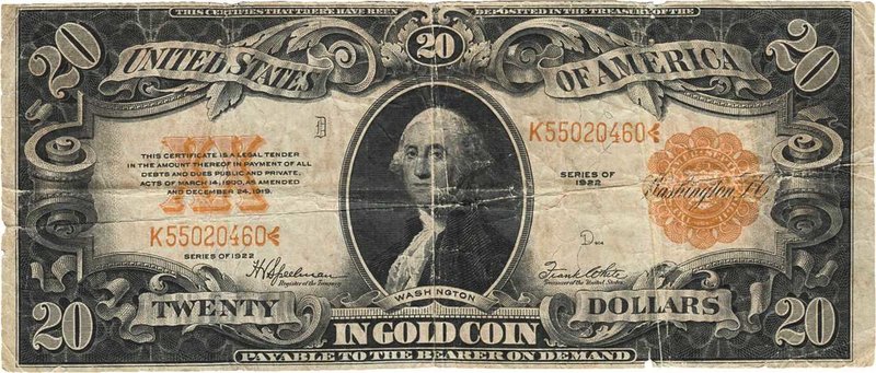 Ausland
Vereinigte Staaten von Amerika 20 Dollars 1922. WPM 275 Selten. IV-V
