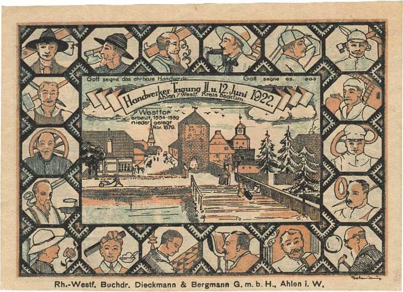 Städte und Gemeinden
Ahlen (NRW) 3 Mark 11./12.6.1922. Handwerker-Tagung Grab./...