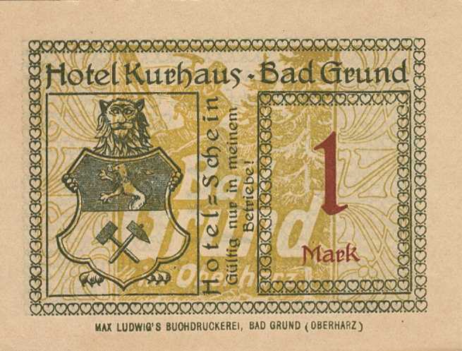 Städte und Gemeinden
Bad Grund (NS) 1 Mark o.D. Hotel Kurhaus Grab./Mehl 492.1 ...