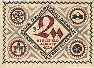 Städte und Gemeinden
Bielefeld (NRW) 2 Mark Aug. 1921. Turn- und Sportverein 1890 e.V. - Spendenschein zum Ankauf eines Sportplatzes Grab./Mehl 103 A...