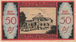 Städte und Gemeinden
Bremen 50 Pfennig (2x Serie A und 2x Serie B) o.D. (1921) - Johann Harjes, Wehrschloß Grab./Mehl 171.1 4 Stück. I-fast II