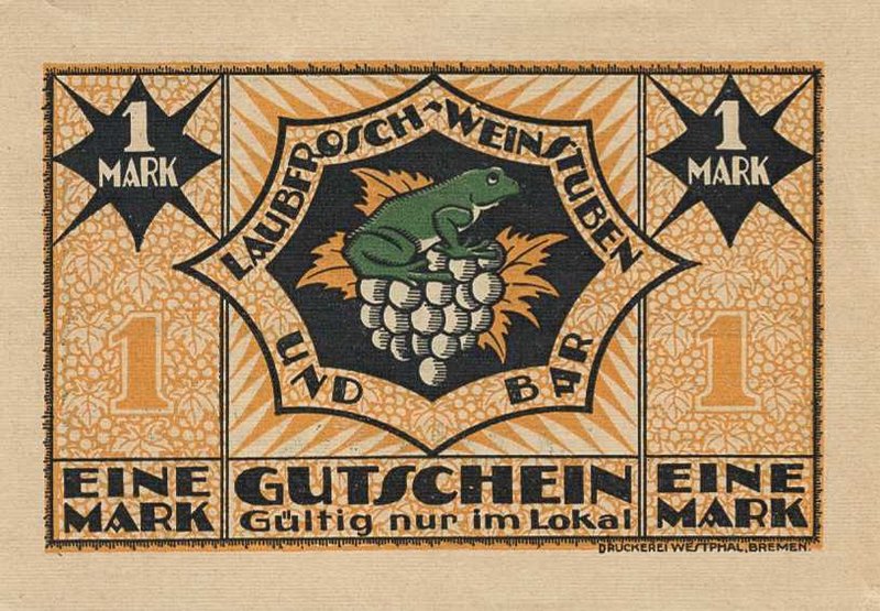 Städte und Gemeinden
Bremen 1 Mark o.D. Laubfrosch-Weinstuben Grab./Mehl 174.1 ...