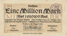 Städte und Gemeinden
Eichstätt (Bay) 1 Million Mark 20.8.1923. Stadt. Format 171 x 106 und 147 x 77 mm Ke. 1258 a, b 2 Stück. III