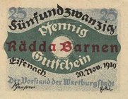 Städte und Gemeinden
Eisenach (Thür.) 25 und 50 Pfennig 20.11.1919. Stadt. Mit rotem Aufdruck "Rädda Barmen" Grab./Mehl 320.1 2 Stück. I