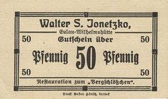 Städte und Gemeinden
Groß-Eulau (Sln/Pol) 5, 10, 25 und 50 Pfennig, 1 Mark o.D. Restaurant "Zum Bergschlössel", Walter S. Jonetzko. Ortsangabe: Eulau...