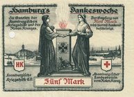 Städte und Gemeinden
Hamburg 50 Pfennig, 1, 2 und 5 Mark o.D. - Hamburgische Kriegshilfe e.V. - Spendenscheine. Alle 4 Scheine sind gelocht. Einseiti...