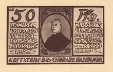 Städte und Gemeinden
Königsteele-Horst (NRW) 50 Pfennig 10.-21.10.1921. Katholischer Gesellenverein Grab./Mehl 728.1 Sehr selten. I